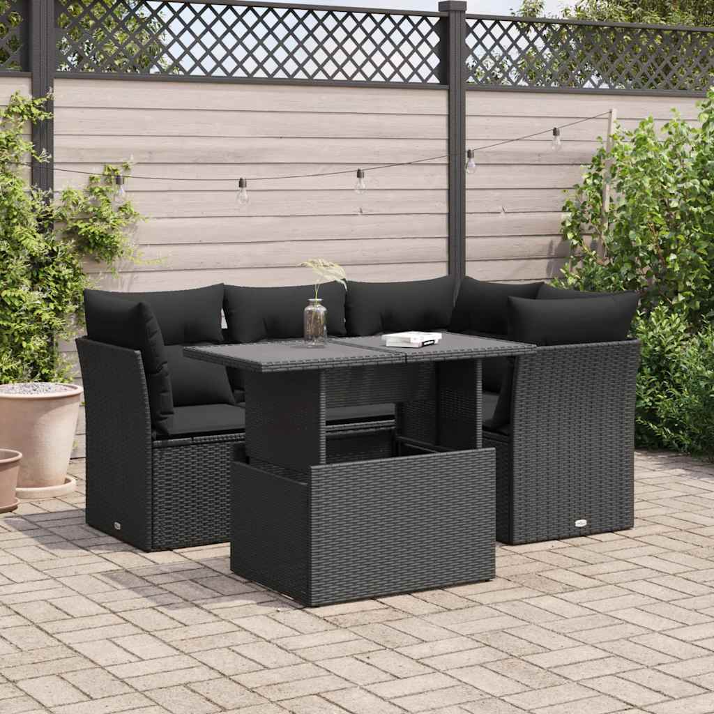 8721158735829_m_en_hd_1 vidaXL 5 Piece Garden Sofa Set with Cushions Black Poly Rattan - Image 1