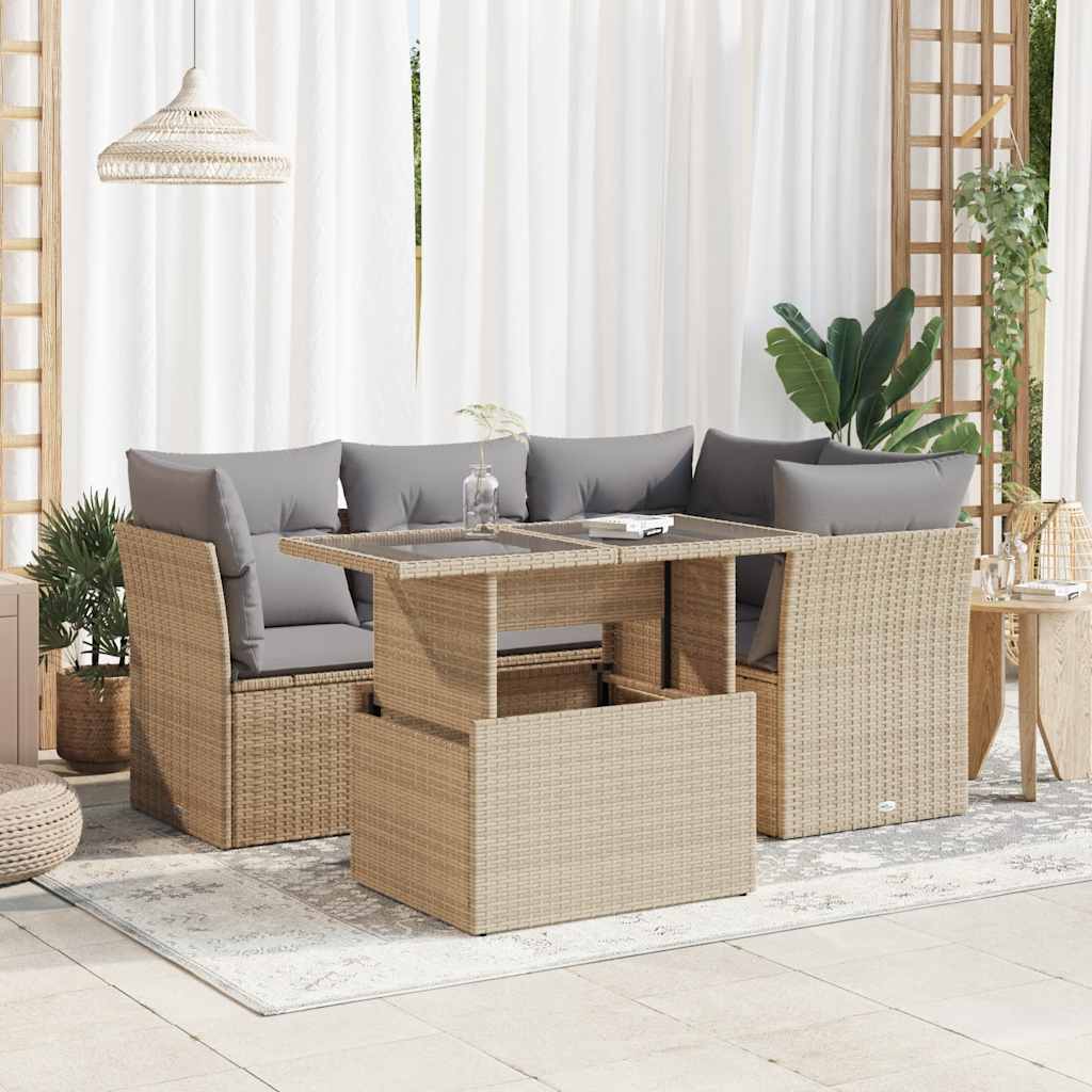 8721158735867_m_en_hd_1 vidaXL 5 Piece Garden Sofa Set with Cushions Beige Poly Rattan - Image 1