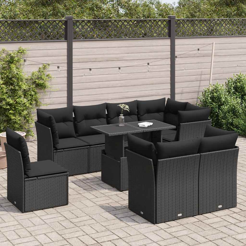 8721158736123_m_en_hd_1 vidaXL 9 Piece Garden Sofa Set with Cushions Black Poly Rattan - Image 1