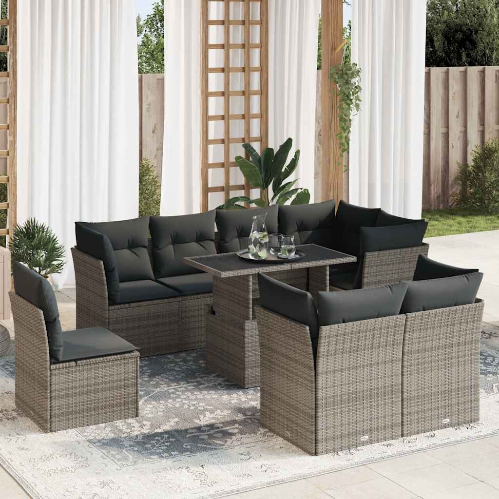 8721158736178_m_en_hd_1 vidaXL 9 Piece Garden Sofa Set with Cushions Grey Poly Rattan - Image 1
