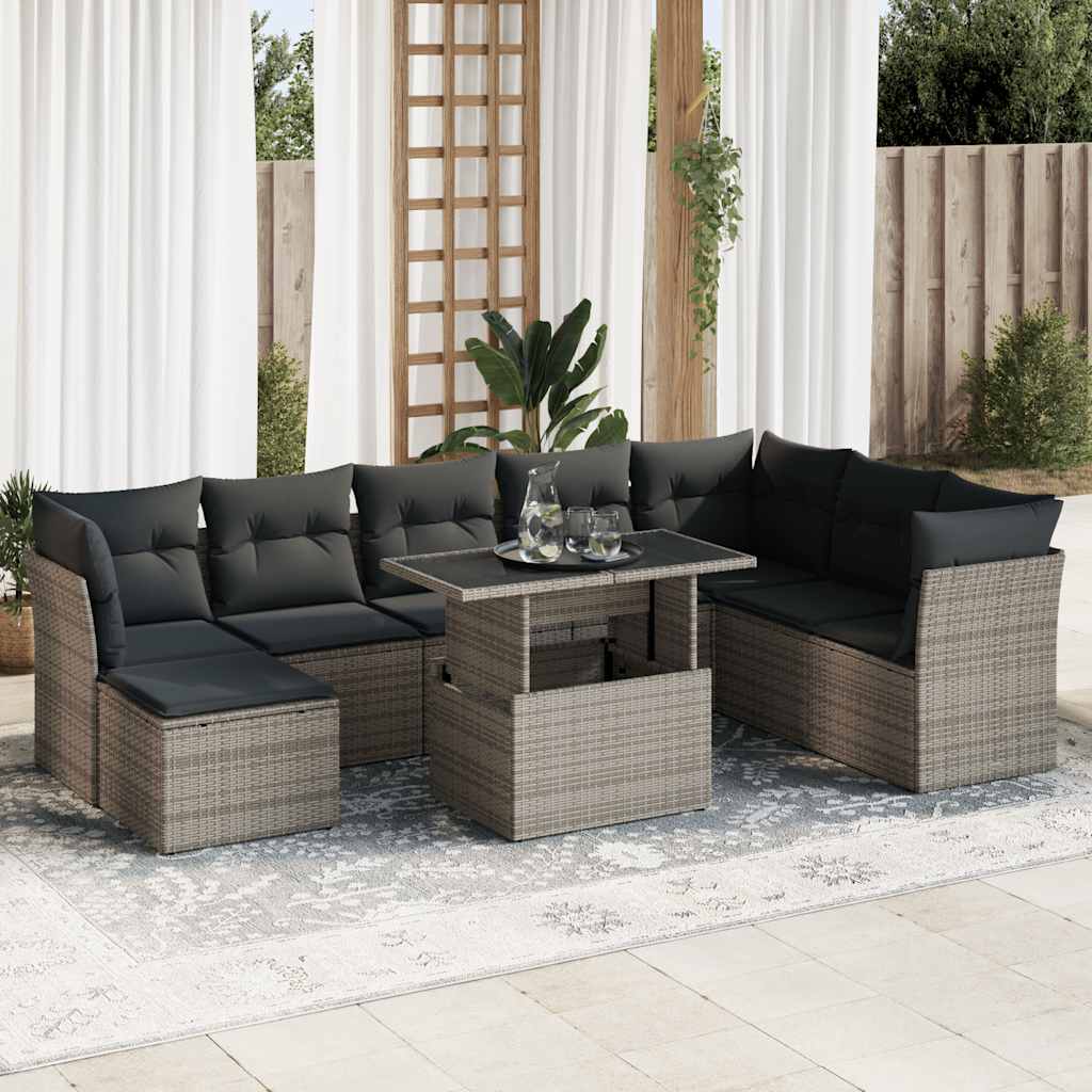8721158736475_m_en_hd_1 vidaXL 9 Piece Garden Sofa Set with Cushions Grey Poly Rattan - Image 1