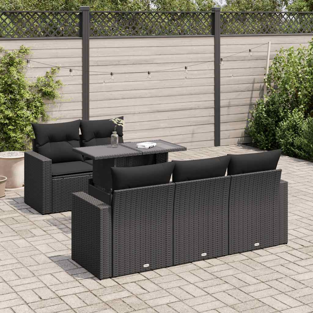 8721158736826_m_en_hd_1 vidaXL 6 Piece Garden Sofa Set with Cushions Black Poly Rattan - Image 1