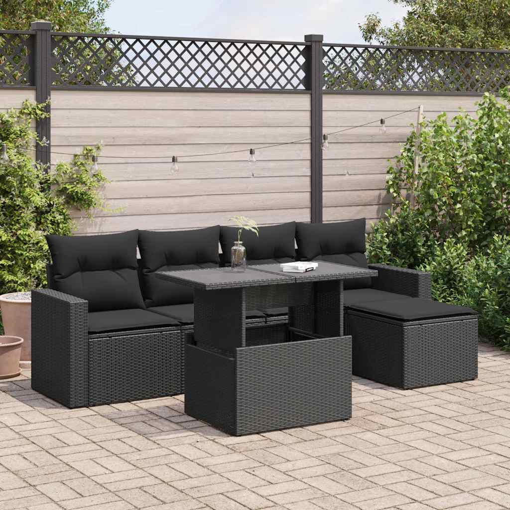 8721158737328_m_en_hd_1 vidaXL 6 Piece Garden Sofa Set with Cushions Black Poly Rattan - Image 1