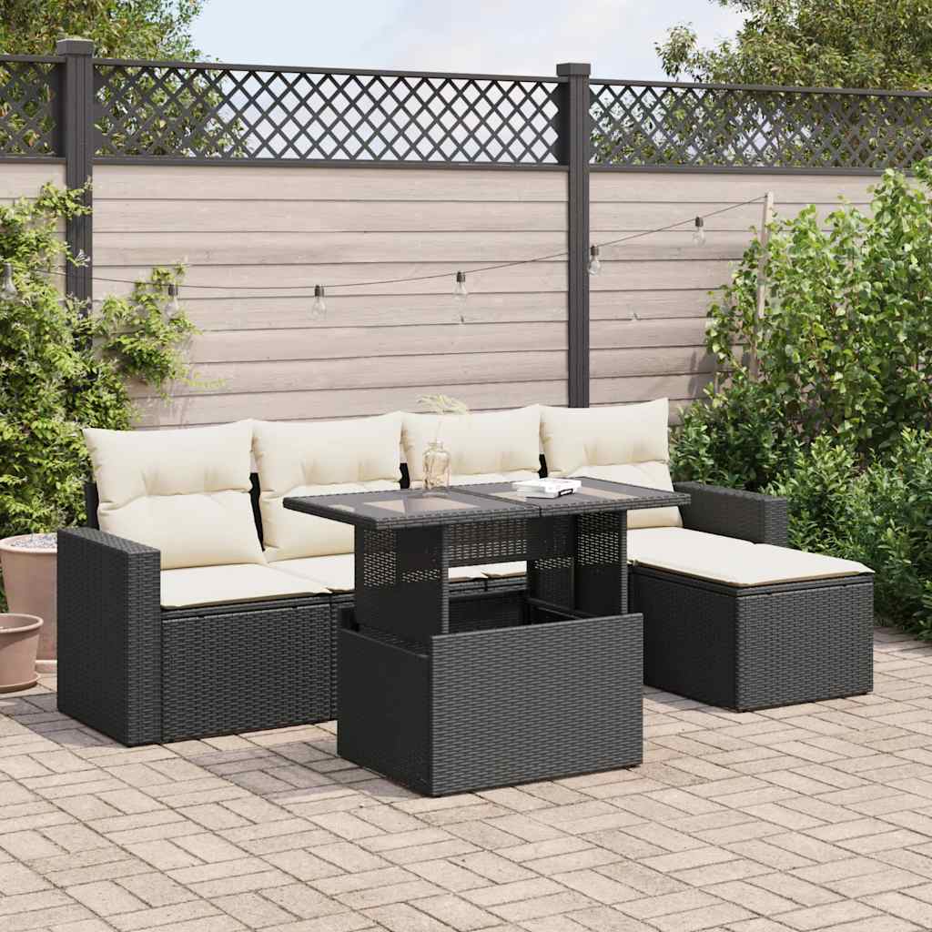 8721158737335_m_en_hd_1 vidaXL 6 Piece Garden Sofa Set with Cushions Black Poly Rattan - Image 1