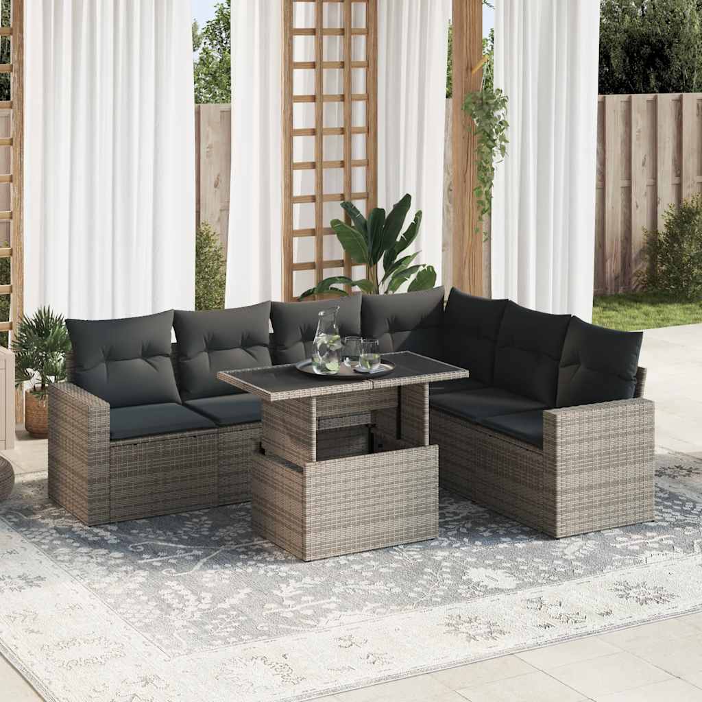 8721158737670_m_en_hd_1 vidaXL 7 Piece Garden Sofa Set with Cushions Grey Poly Rattan - Image 1