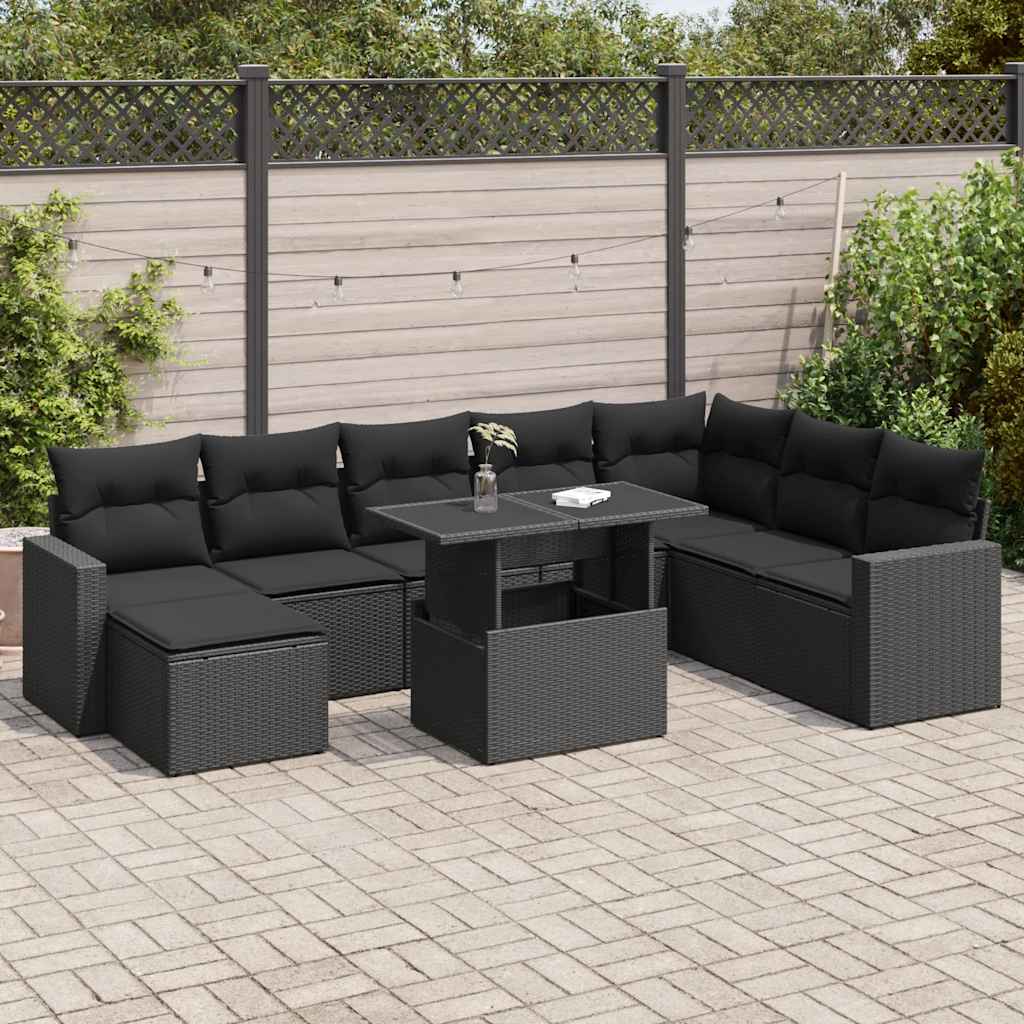 8721158738028_m_en_hd_1 vidaXL 9 Piece Garden Sofa Set with Cushions Black Poly Rattan - Image 1