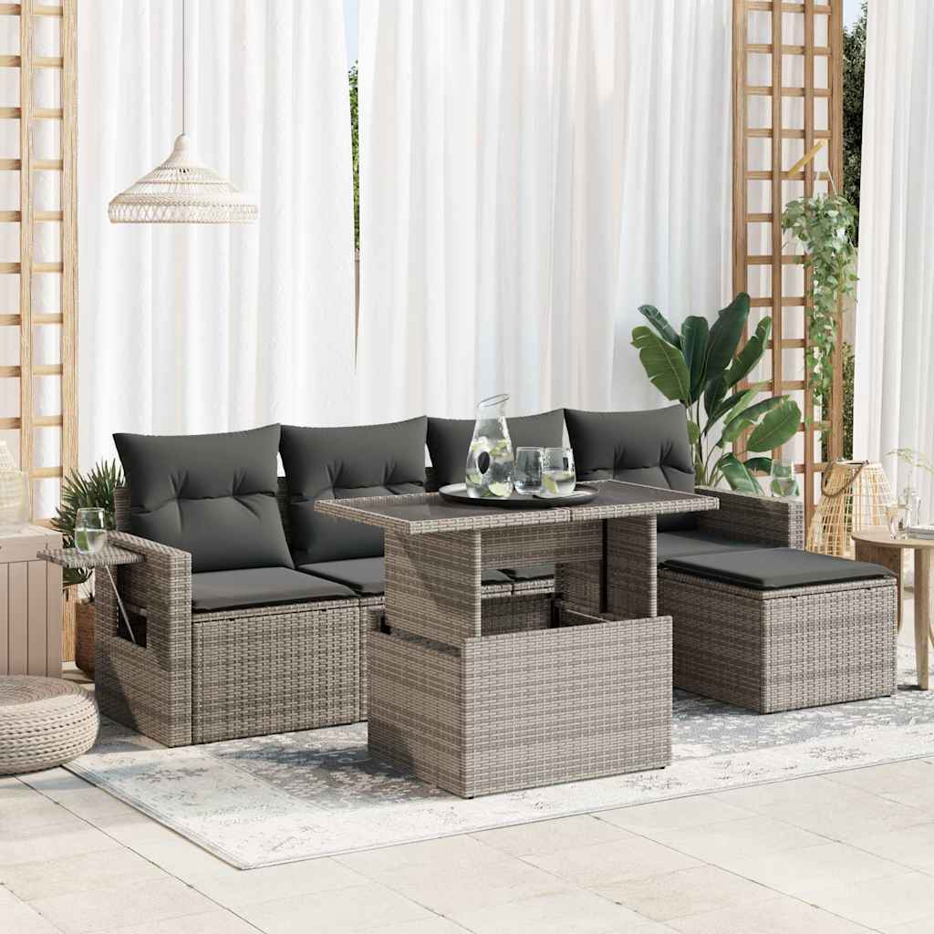 8721158738974_m_en_hd_1 vidaXL 6 Piece Garden Sofa Set with Cushions Grey Poly Rattan - Image 1
