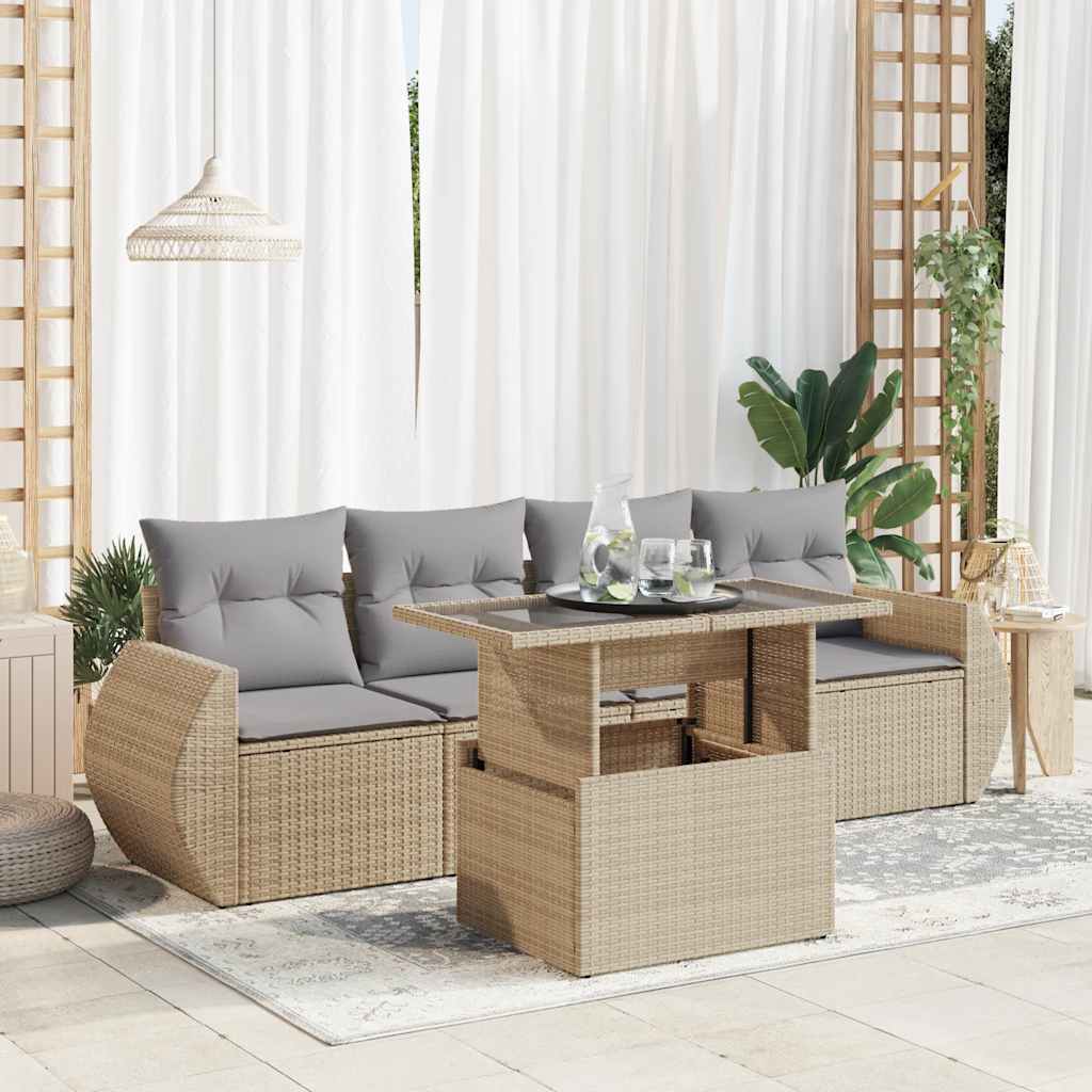 8721158739964_m_en_hd_1 vidaXL 5 Piece Garden Sofa Set with Cushions Beige Poly Rattan - Image 1
