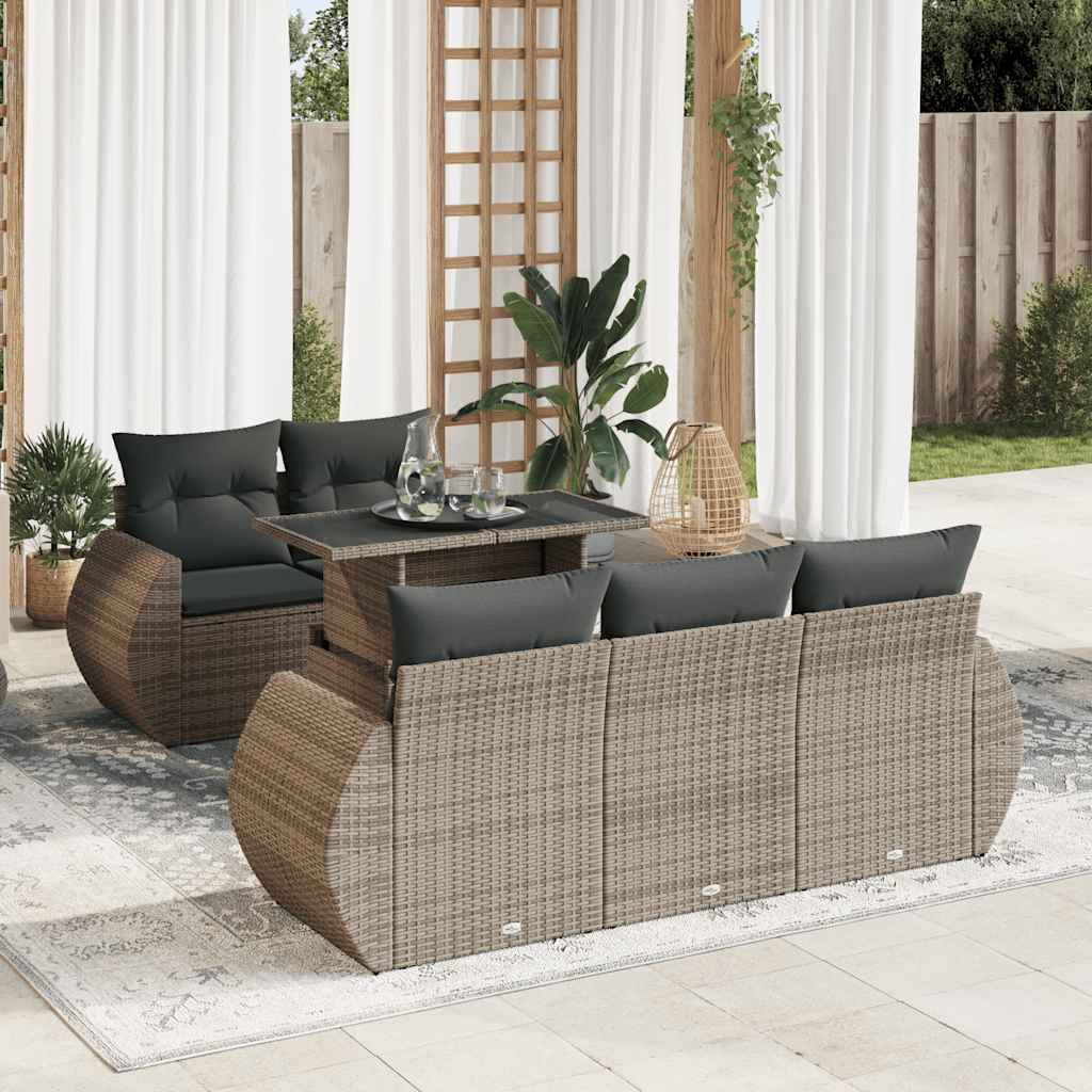 8721158740076_m_en_hd_1 vidaXL 6 Piece Garden Sofa Set with Cushions Grey Poly Rattan - Image 1