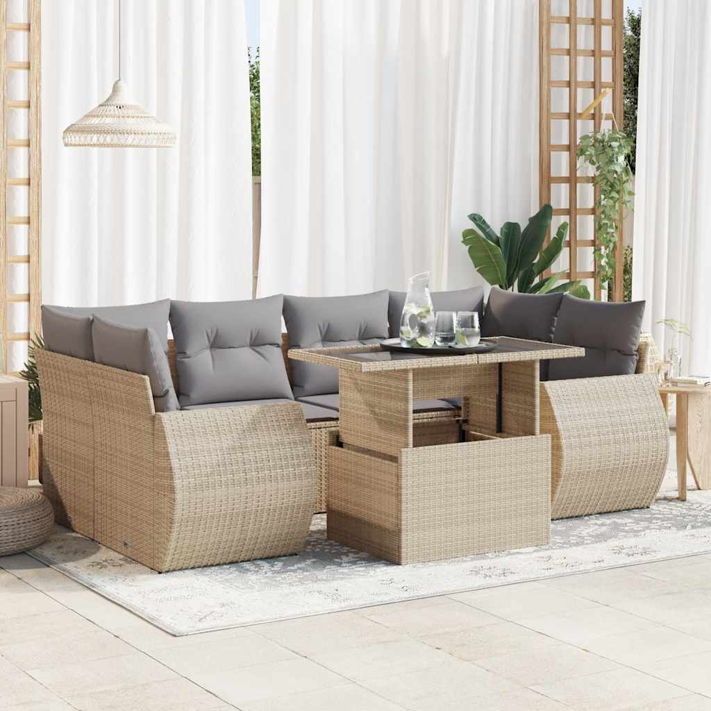 8721158740267_m_en_hd_1 vidaXL 7 Piece Garden Sofa Set with Cushions Beige Poly Rattan - Image 1