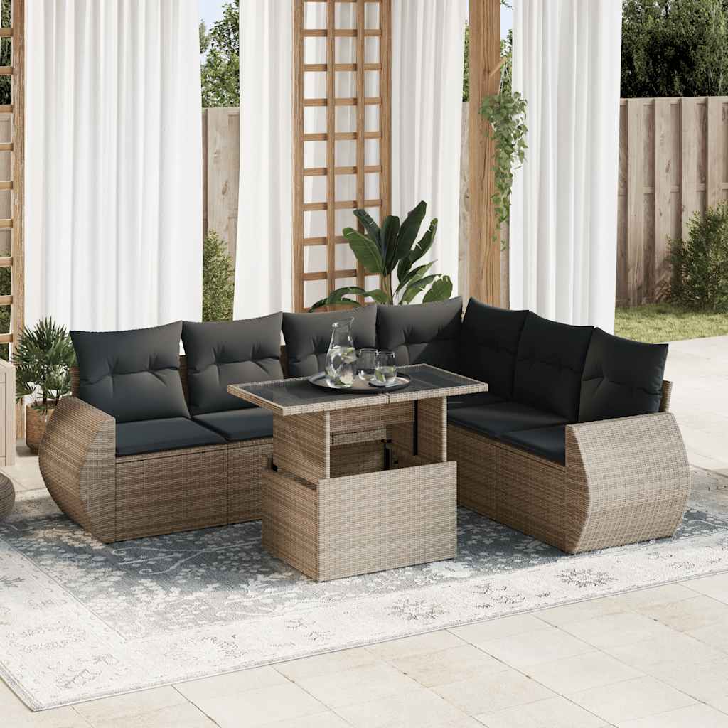 8721158740878_m_en_hd_1 vidaXL 7 Piece Garden Sofa Set with Cushions Grey Poly Rattan - Image 1