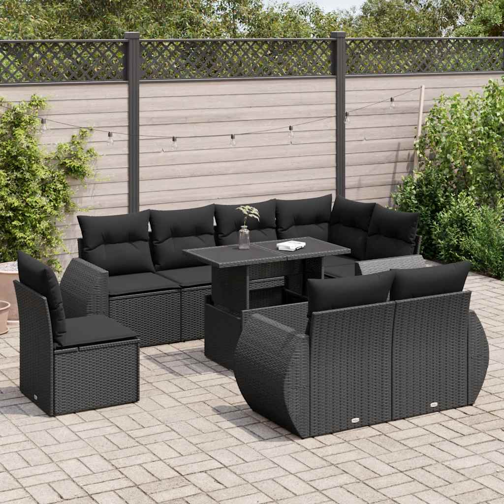 8721158740922_m_en_hd_1 vidaXL 9 Piece Garden Sofa Set with Cushions Black Poly Rattan - Image 1