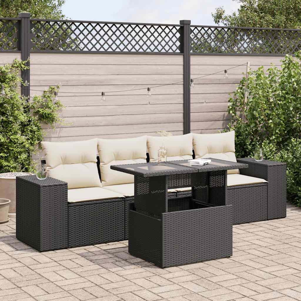 8721158741530_m_en_hd_1 vidaXL 5 Piece Garden Sofa Set with Cushions Black Poly Rattan - Image 1