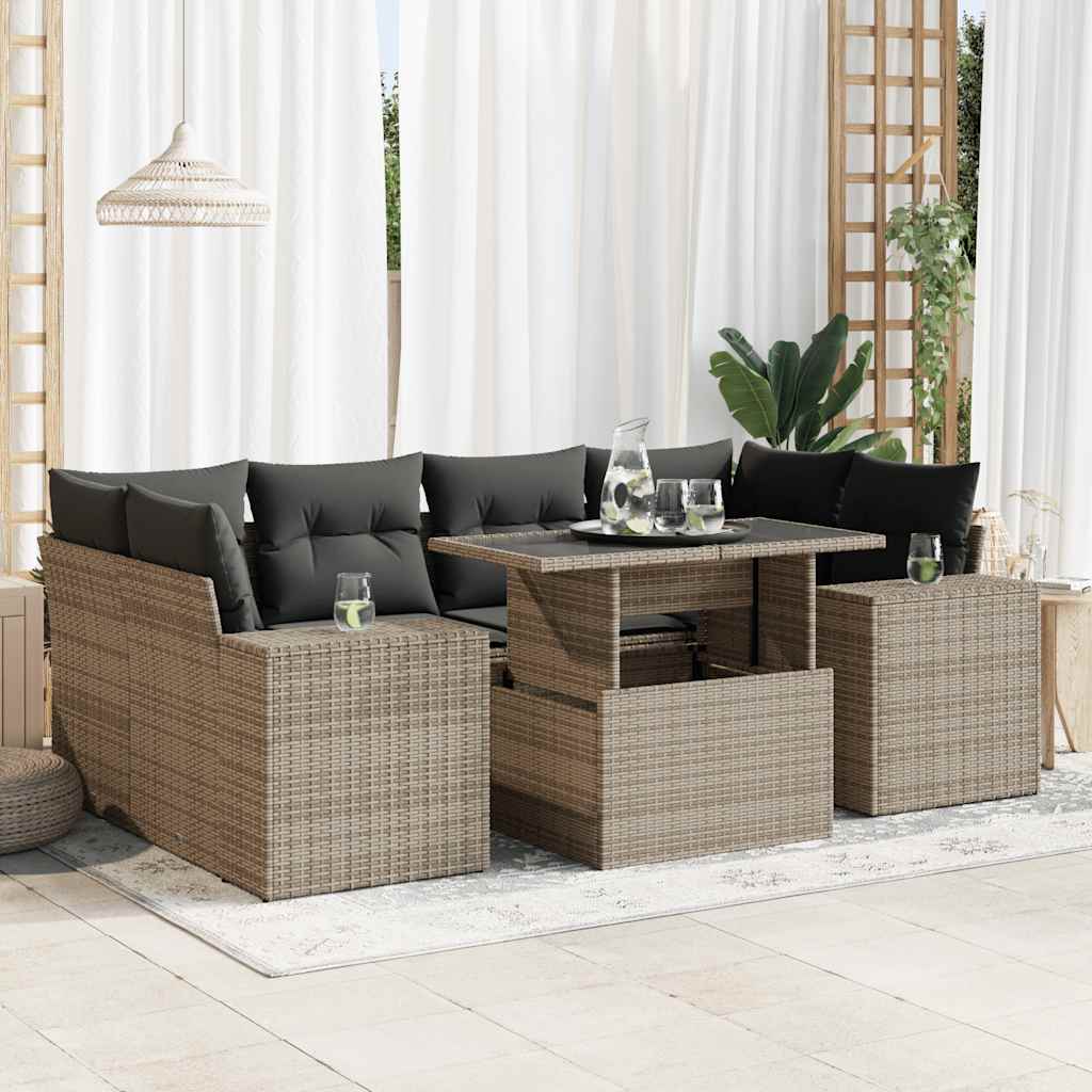 8721158741875_m_en_hd_1 vidaXL 7 Piece Garden Sofa Set with Cushions Grey Poly Rattan - Image 1