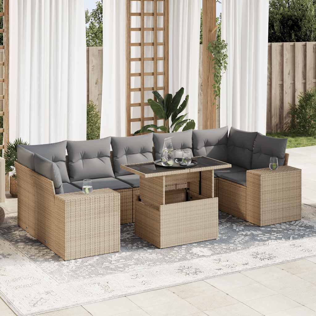 8721158741967_m_en_hd_1 vidaXL 8 Piece Garden Sofa Set with Cushions Beige Poly Rattan - Image 1
