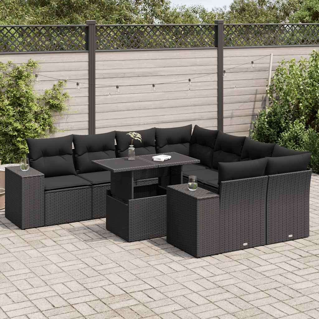 8721158742025_m_en_hd_1 vidaXL 9 Piece Garden Sofa Set with Cushions Black Poly Rattan - Image 1