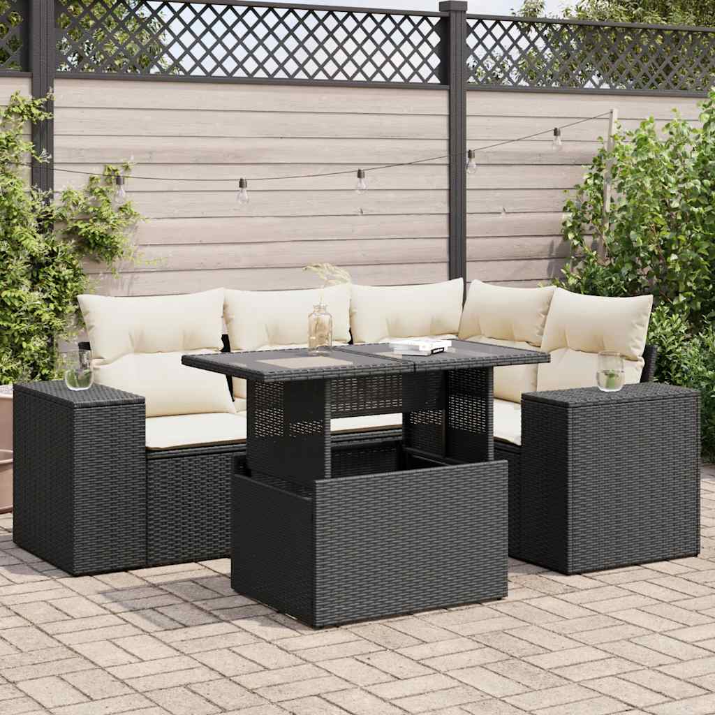 8721158742230_m_en_hd_1 vidaXL 5 Piece Garden Sofa Set with Cushions Black Poly Rattan - Image 1