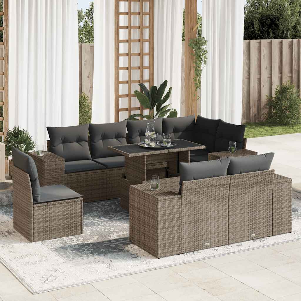8721158742575_m_en_hd_1 vidaXL 9 Piece Garden Sofa Set with Cushions Grey Poly Rattan - Image 1