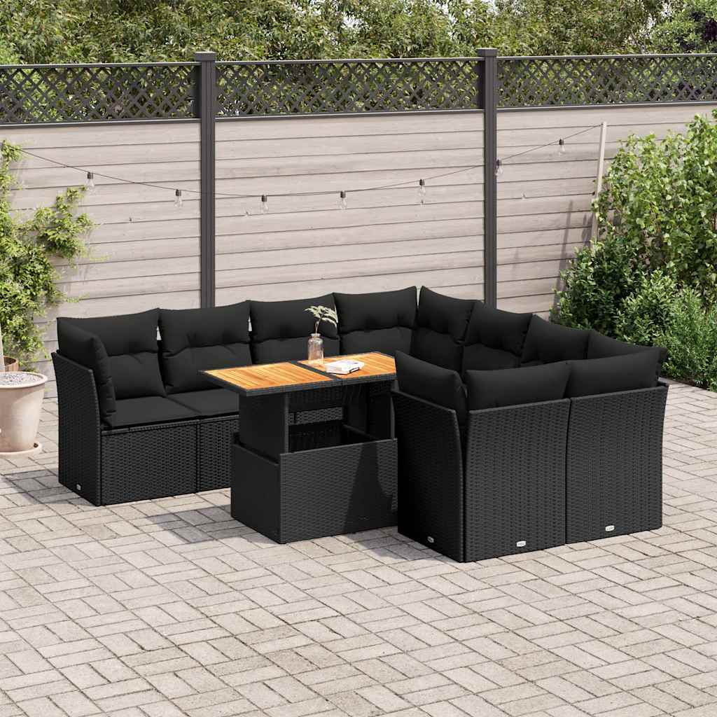 8721158743404_m_en_hd_1 vidaXL 9 Piece Garden Sofa Set with Cushions Black Poly Rattan - Image 1