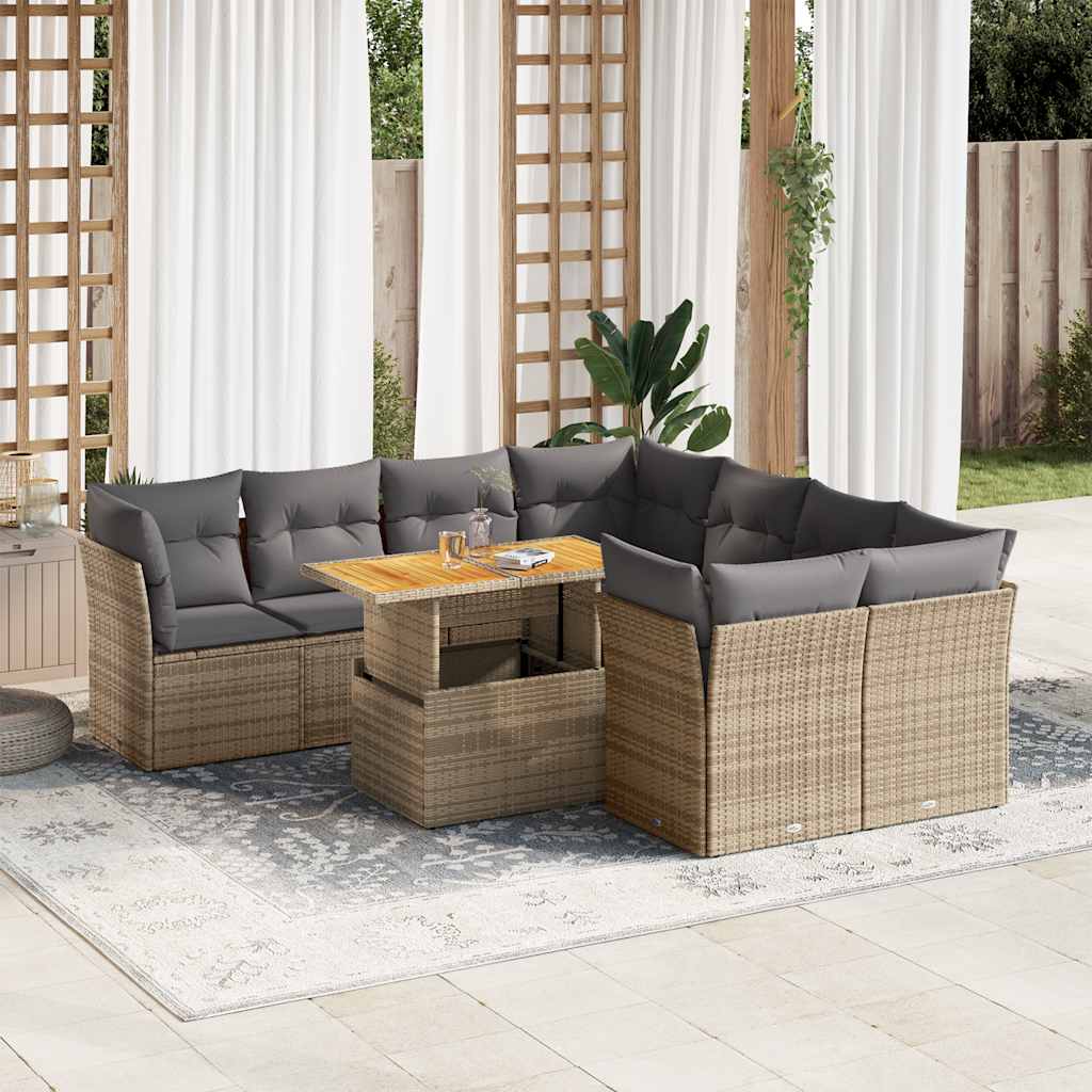 8721158743442_m_en_hd_1 vidaXL 9 Piece Garden Sofa Set with Cushions Beige Poly Rattan - Image 1