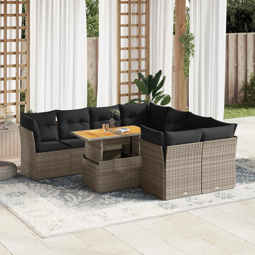 8721158743459_m_en_hd_1 vidaXL 9 Piece Garden Sofa Set with Cushions Grey Poly Rattan - Image 1