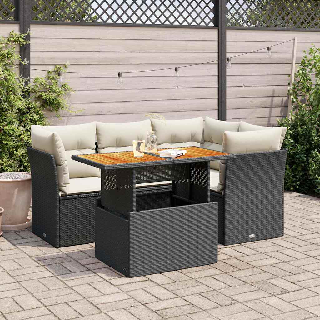 8721158743558_m_en_hd_1 vidaXL 5 Piece Garden Sofa Set with Cushions Black Poly Rattan - Image 1