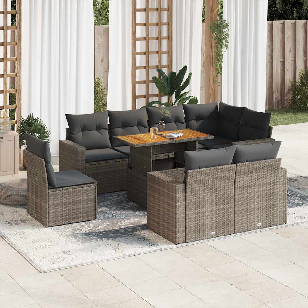 8721158744920_m_en_hd_1 vidaXL 9 Piece Garden Sofa Set with Cushions Grey Poly Rattan - Image 1