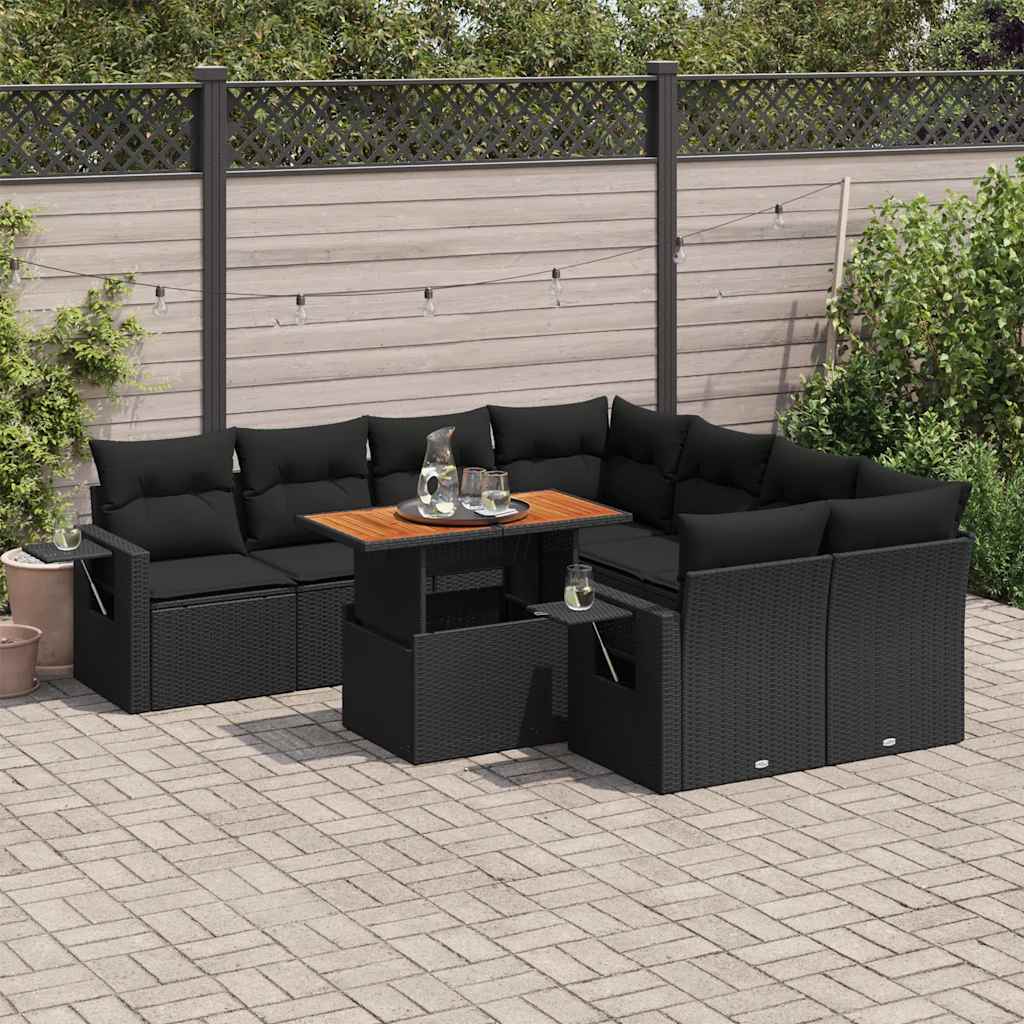 8721158745644_m_en_hd_1 vidaXL 9 Piece Garden Sofa Set with Cushions Black Poly Rattan - Image 1