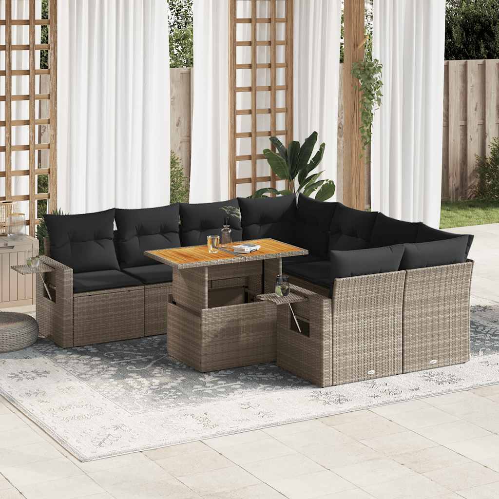 8721158745699_m_en_hd_1 vidaXL 9 Piece Garden Sofa Set with Cushions Grey Poly Rattan - Image 1