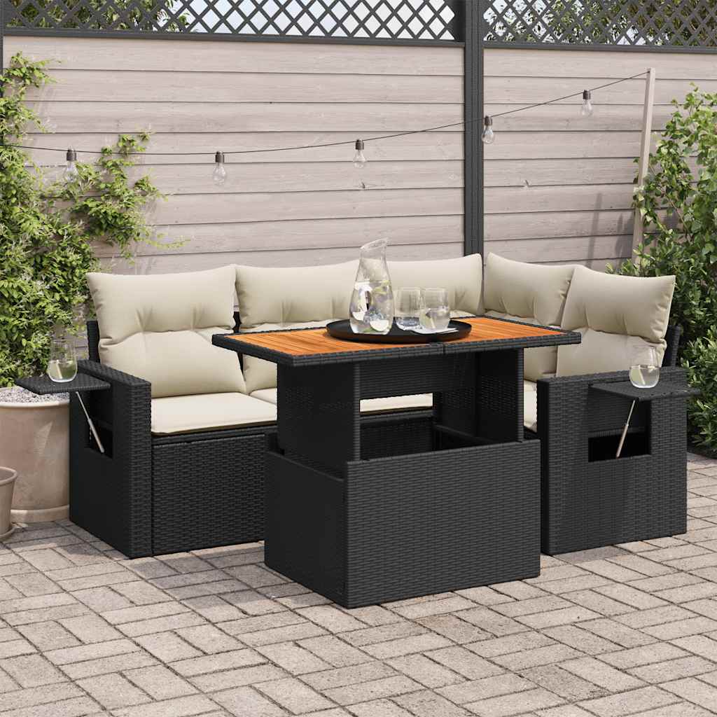 8721158745798_m_en_hd_1 vidaXL 5 Piece Garden Sofa Set with Cushions Black Poly Rattan - Image 1