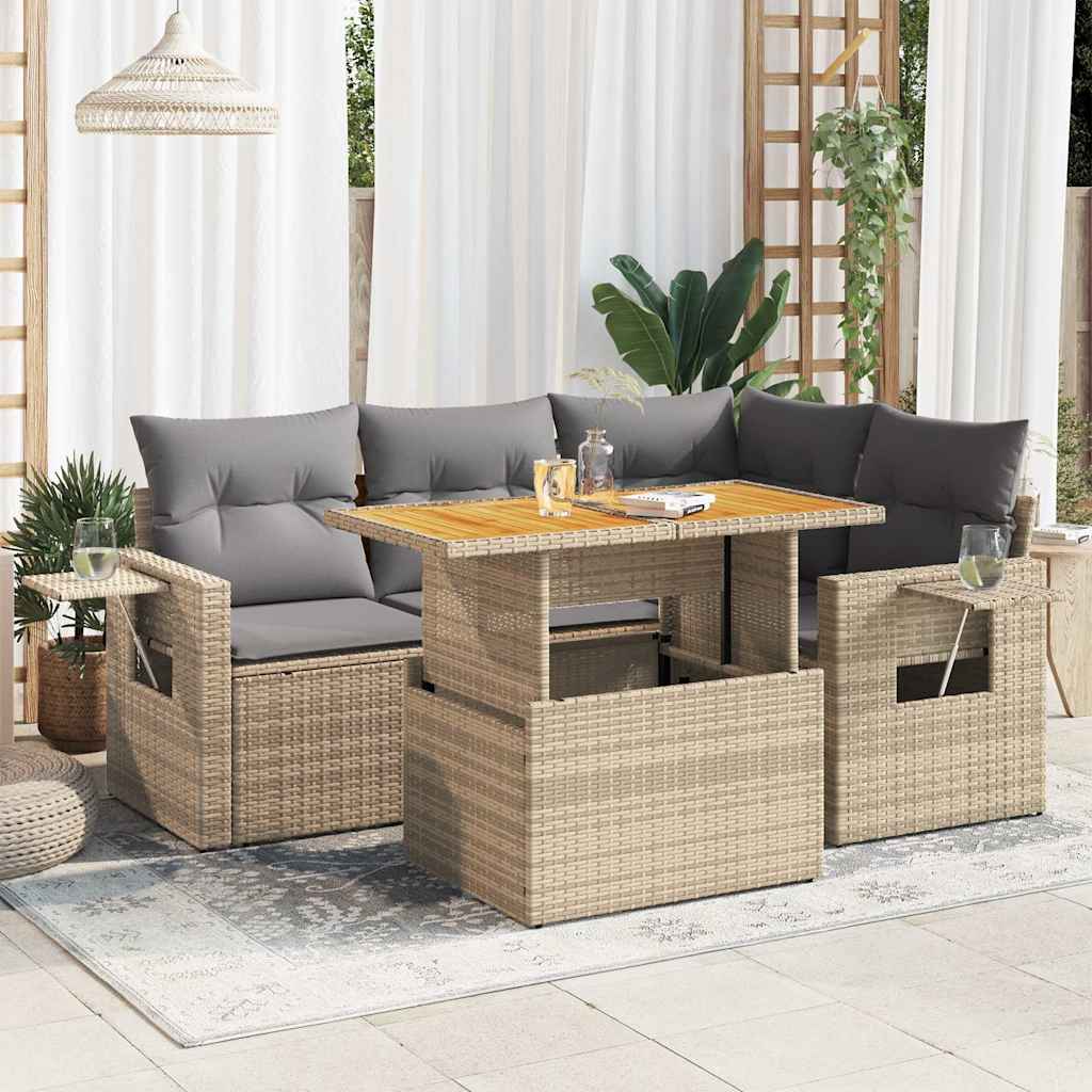 8721158745828_m_en_hd_1 vidaXL 5 Piece Garden Sofa Set with Cushions Beige Poly Rattan - Image 1
