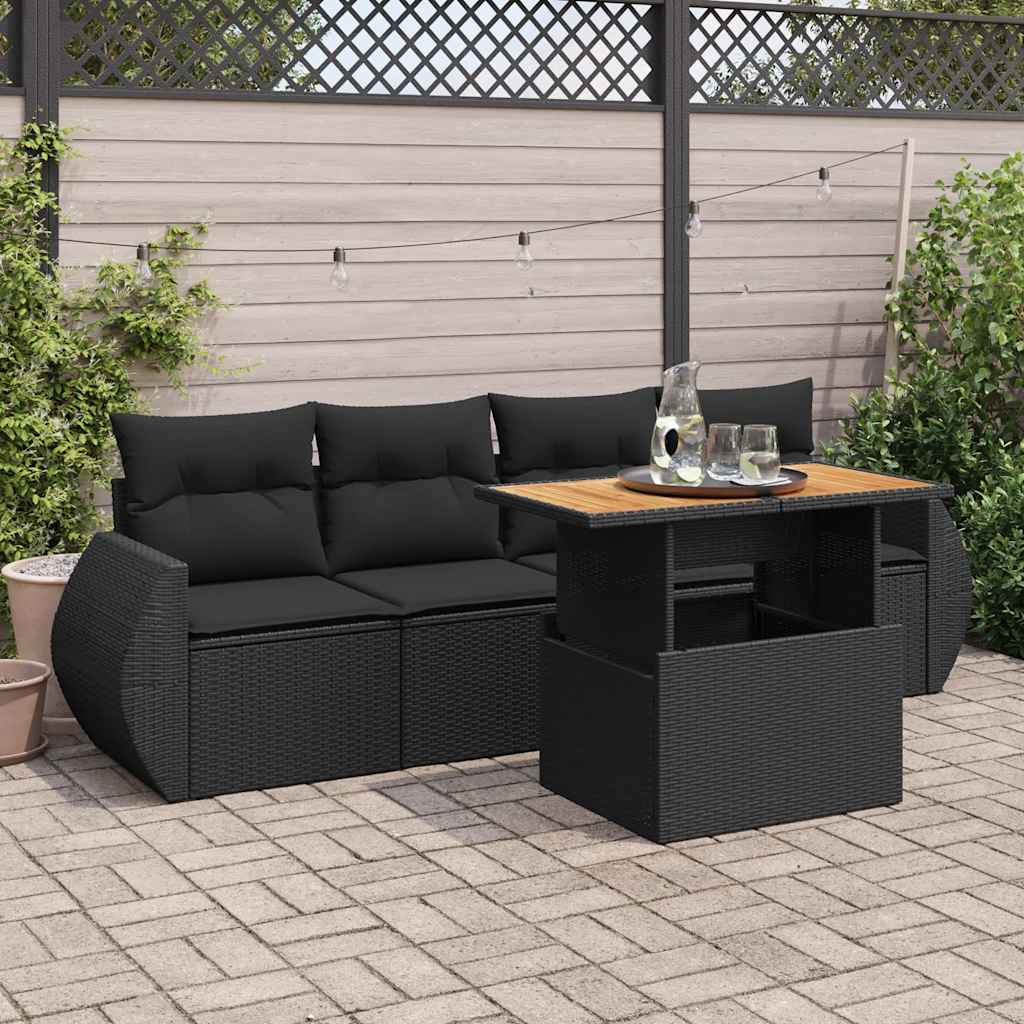 8721158746412_m_en_hd_1 vidaXL 5 Piece Garden Sofa Set with Cushions Black Poly Rattan - Image 1