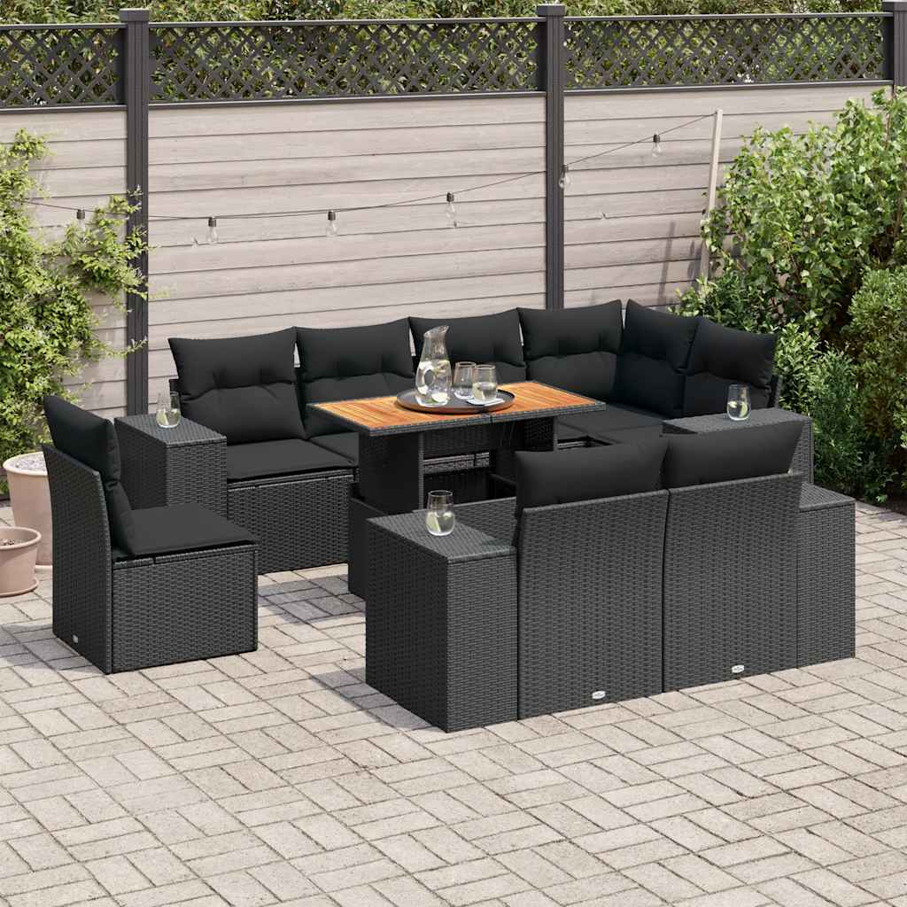 8721158748232_m_en_hd_1 vidaXL 9 Piece Garden Sofa Set with Cushions Black Poly Rattan - Image 1