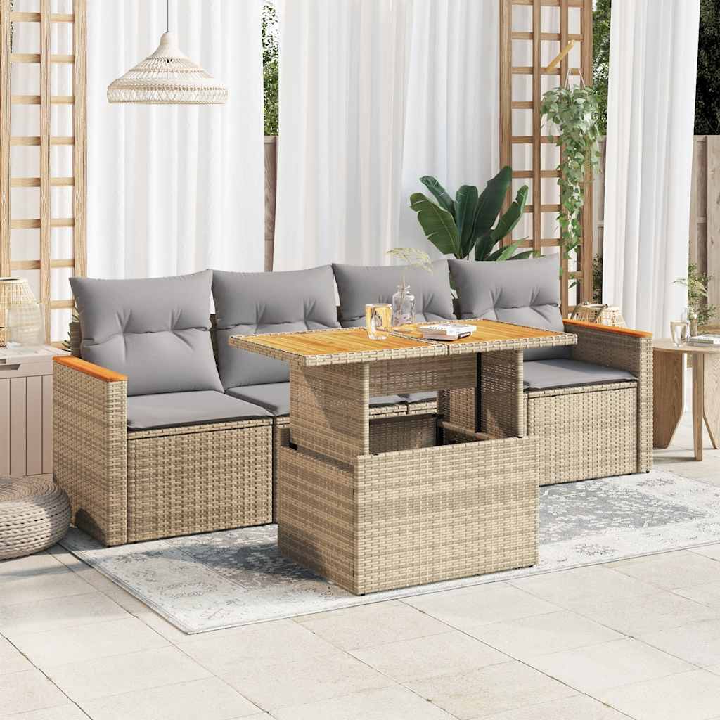 8721158748690_m_en_hd_1 vidaXL 5 Piece Garden Sofa Set with Cushions Beige Poly Rattan Acacia - Image 1