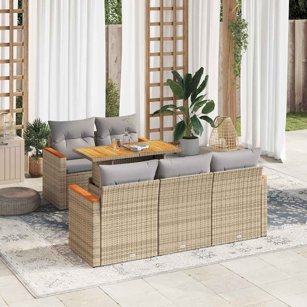 8721158748768_m_en_hd_1 vidaXL 6 Piece Garden Sofa Set with Cushions Beige Poly Rattan Acacia - Image 1