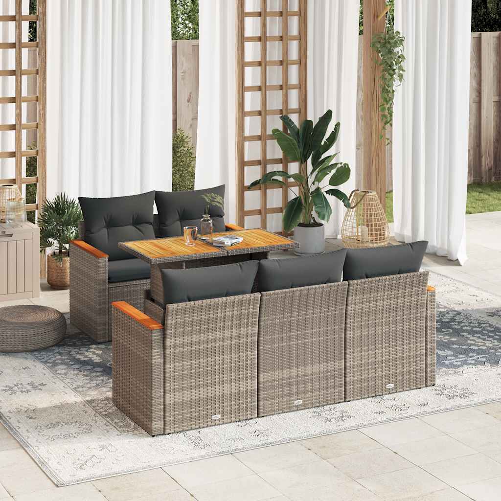 8721158748775_m_en_hd_1 vidaXL 6 Piece Garden Sofa Set with Cushions Grey Poly Rattan Acacia - Image 1