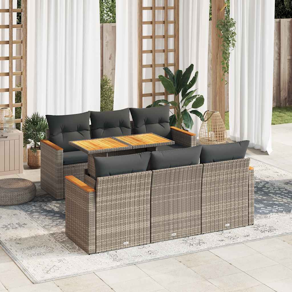 8721158748843_m_en_hd_1 vidaXL 7 Piece Garden Sofa Set with Cushions Grey Poly Rattan Acacia - Image 1
