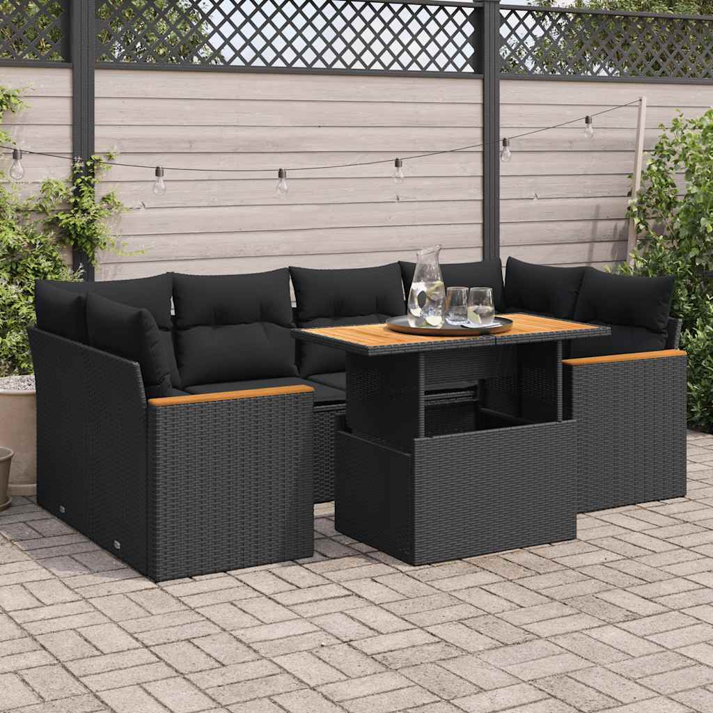 8721158748867_m_en_hd_1 vidaXL 6 Piece Garden Sofa Set with Cushions Black Poly Rattan Acacia - Image 1