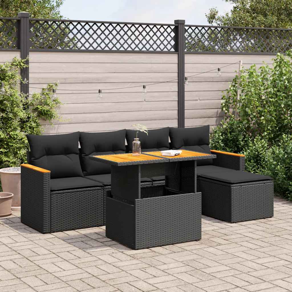8721158749079_m_en_hd_1 vidaXL 6 Piece Garden Sofa Set with Cushions Black Poly Rattan Acacia - Image 1