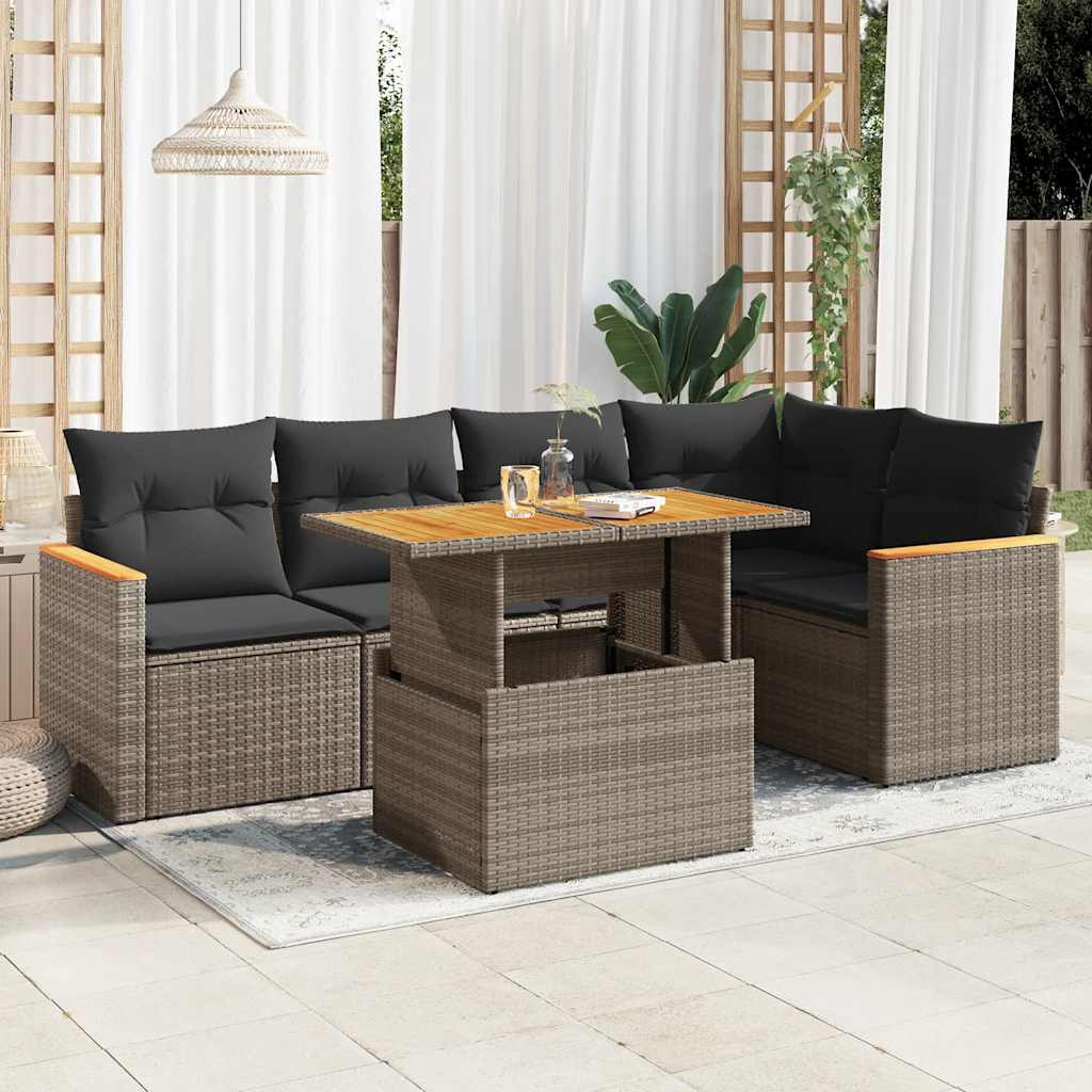 8721158749260_m_en_hd_1 vidaXL 5 Piece Garden Sofa Set with Cushions Grey Poly Rattan Acacia - Image 1