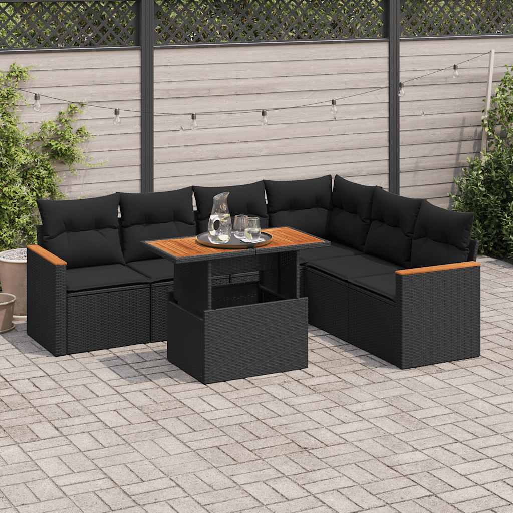 8721158749284_m_en_hd_1 vidaXL 7 Piece Garden Sofa Set with Cushions Black Poly Rattan Acacia - Image 1
