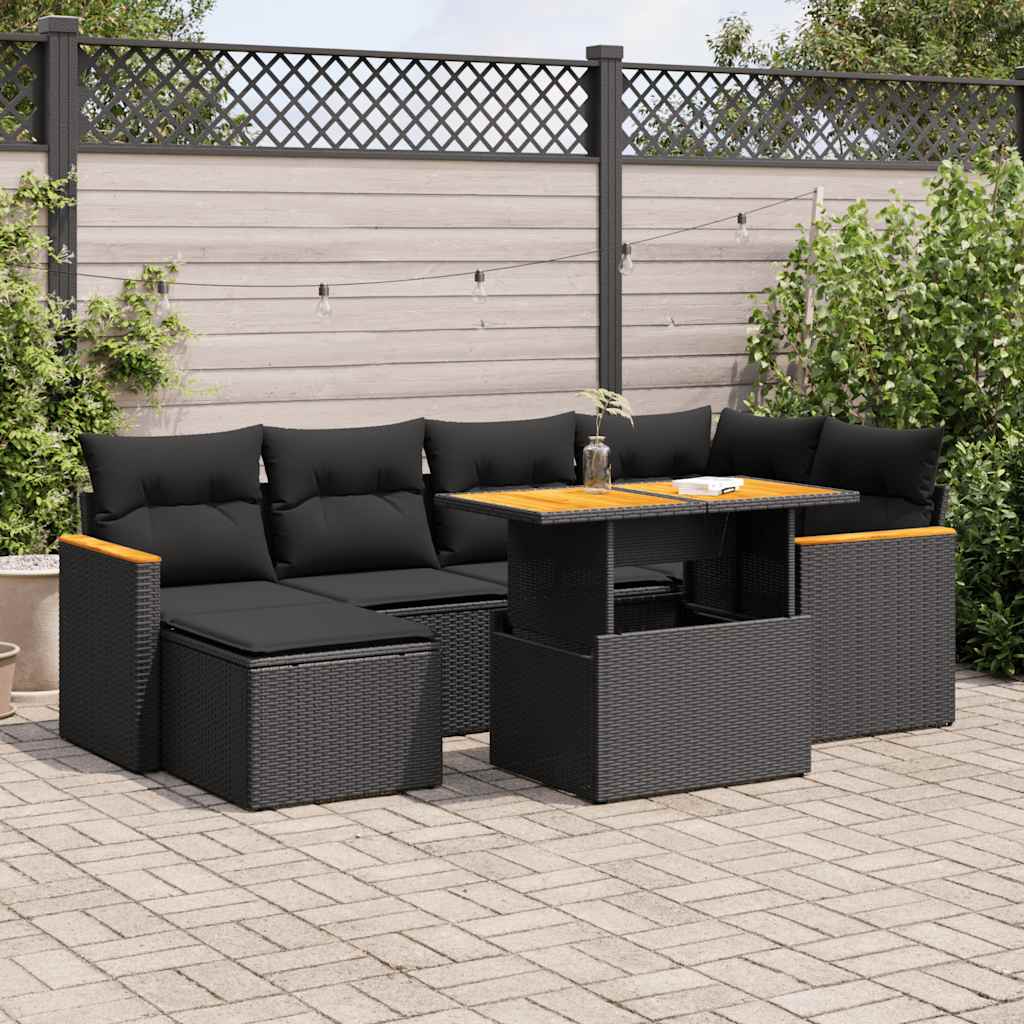 8721158749420_m_en_hd_1 vidaXL 7 Piece Garden Sofa Set with Cushions Black Poly Rattan Acacia - Image 1