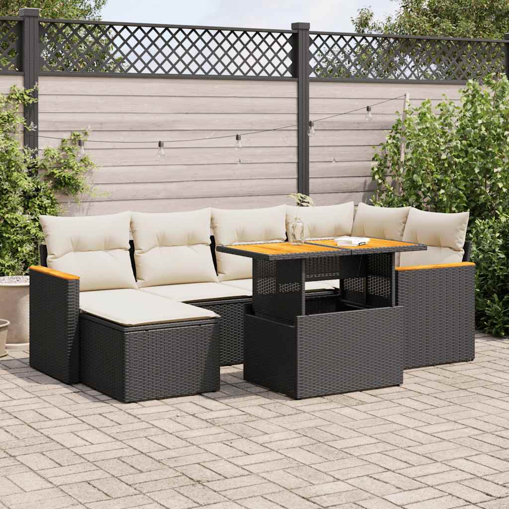 8721158749437_m_en_hd_1 vidaXL 7 Piece Garden Sofa Set with Cushions Black Poly Rattan Acacia - Image 1