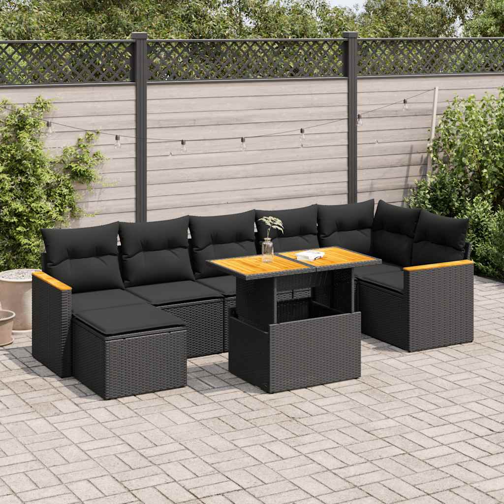 8721158749499_m_en_hd_1 vidaXL 8 Piece Garden Sofa Set with Cushions Black Poly Rattan Acacia - Image 1