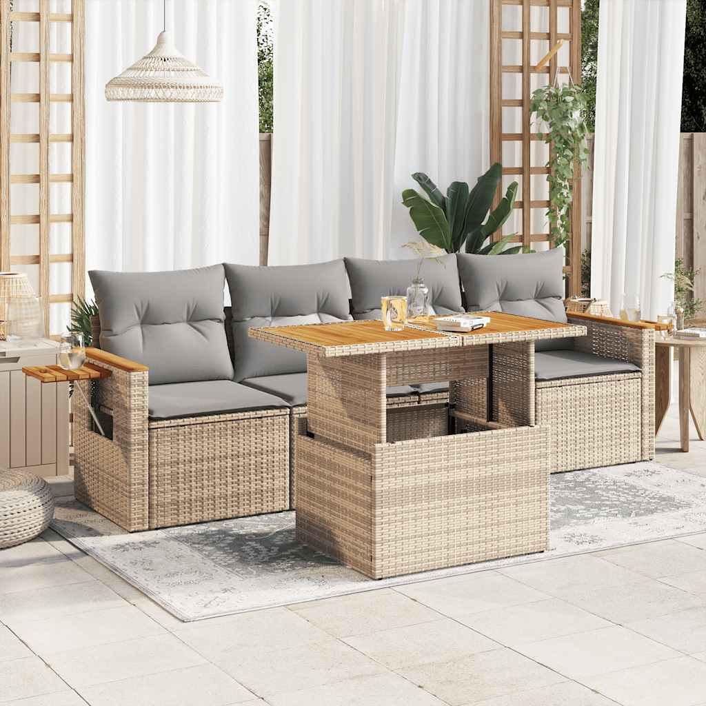 8721158749819_m_en_hd_1 vidaXL 5 Piece Garden Sofa Set with Cushions Beige Poly Rattan Acacia - Image 1