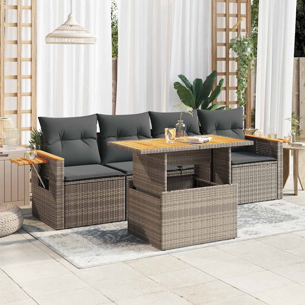 8721158749826_m_en_hd_1 vidaXL 5 Piece Garden Sofa Set with Cushions Grey Poly Rattan Acacia - Image 1