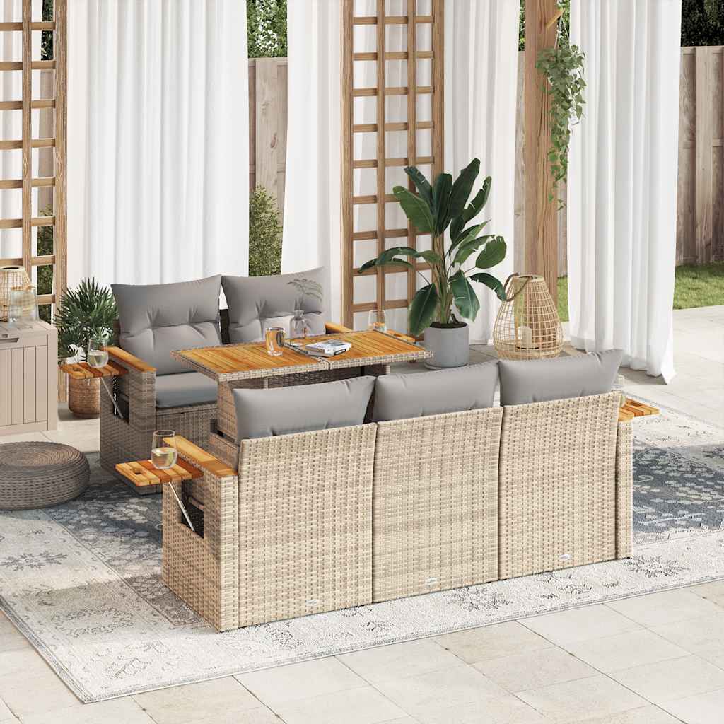 8721158749888_m_en_hd_1 vidaXL 6 Piece Garden Sofa Set with Cushions Beige Poly Rattan Acacia - Image 1