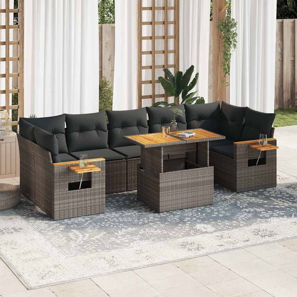 8721158750105_m_en_hd_1 vidaXL 8 Piece Garden Sofa Set with Cushions Grey Poly Rattan Acacia - Image 1