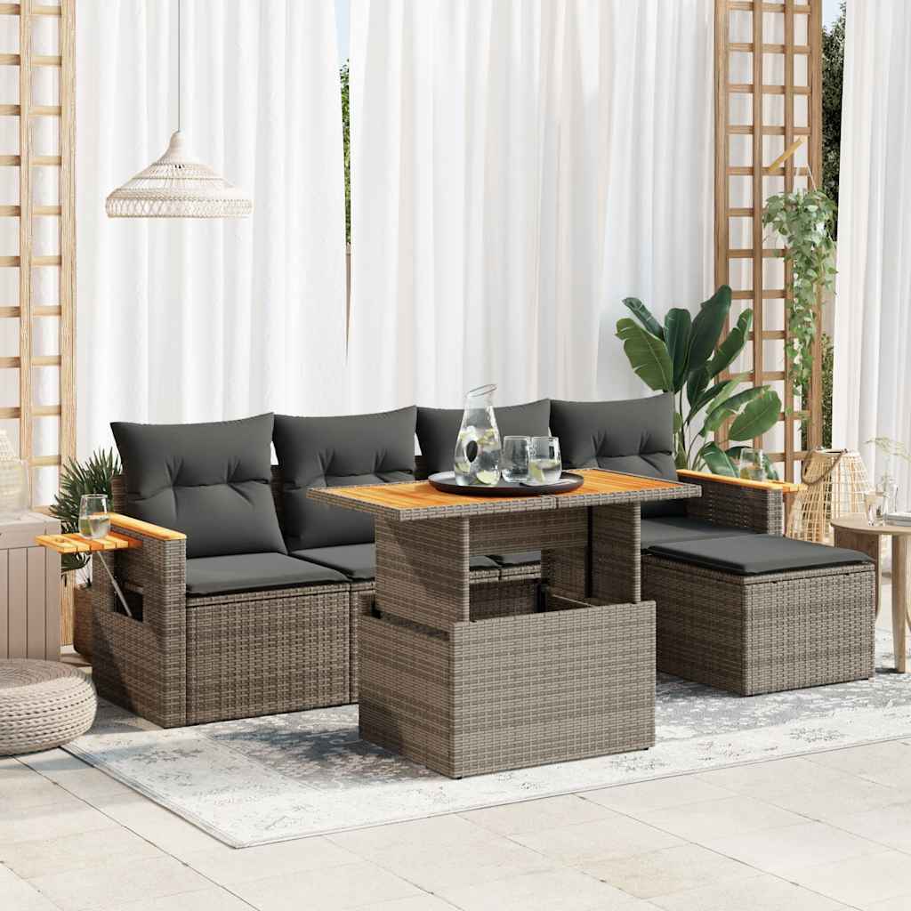 8721158750242_m_en_hd_1 vidaXL 6 Piece Garden Sofa Set with Cushions Grey Poly Rattan Acacia - Image 1