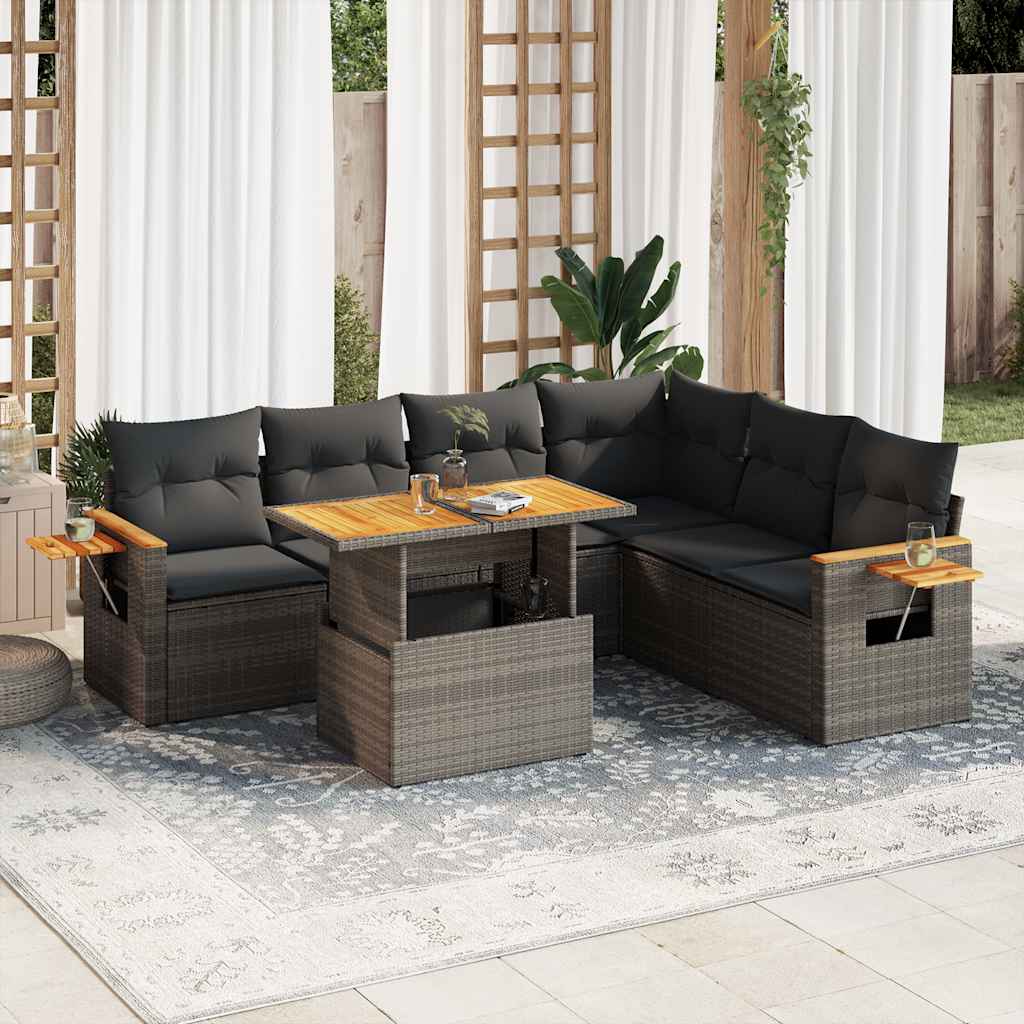 8721158750457_m_en_hd_1 vidaXL 6 Piece Garden Sofa Set with Cushions Grey Poly Rattan Acacia - Image 1